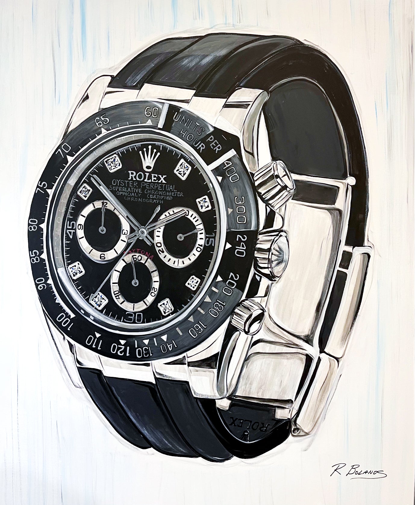 White Gold Daytona with Black Leather Strap