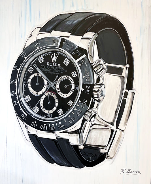 White Gold Daytona with Black Leather Strap